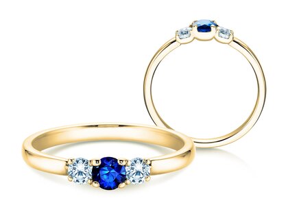 Verlovingsring Vivid Petite in 14K geelgoud met saffier 0,20ct en diamanten 0,20ct