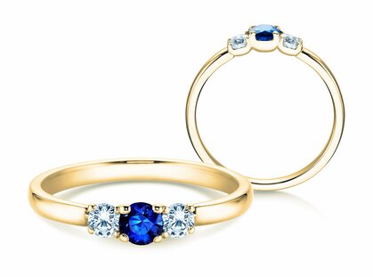 Verlovingsring  in 9K geelgoud met saffier 0,20ct en diamanten 0,20ct