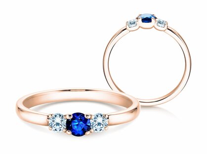 Verlovingsring  in 9K roségoud met saffier 0,20ct en diamanten 0,20ct