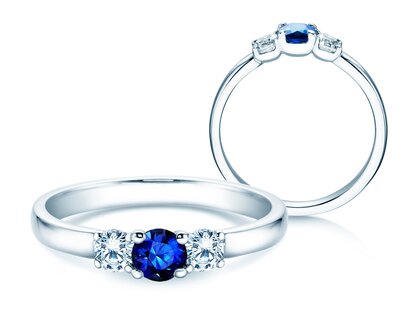 Verlovingsring Vivid Petite in platina 950/- met saffier 0,25ct en diamanten 0,25ct