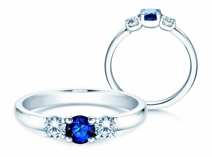 Verlovingsring Vivid Petite in platina 950/- met saffier 0,30ct en diamanten 0,30ct