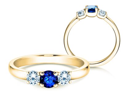 Verlovingsring Vivid Petite in 18K geelgoud met saffier 0,30ct en diamanten 0,30ct