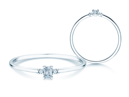 Verlovingsring Vivid Petite Emerald Cut in 14K witgoud met diamanten 0,10ct G/VS