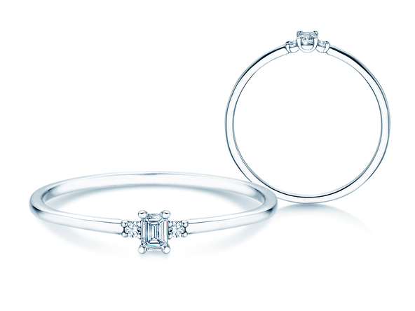 Verlovingsring Vivid Petite Emerald Cut in 14K witgoud met diamanten 0,10ct G/VS
