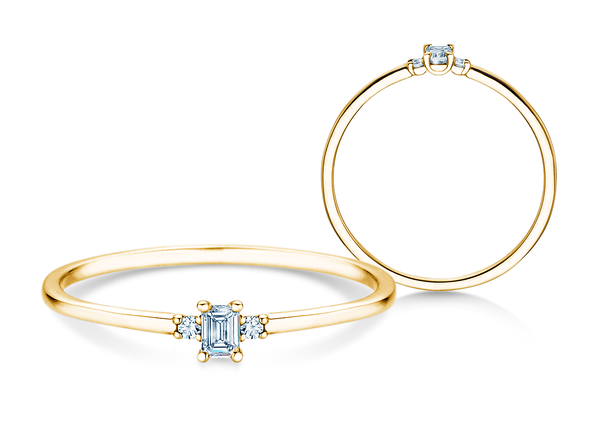 Verlovingsring Vivid Petite Emerald Cut in 14K geelgoud met diamanten 0,10ct G/VS