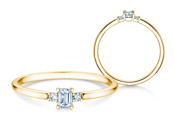 Verlovingsring Vivid Petite Emerald Cut in geelgoud