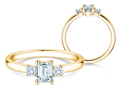 Verlovingsring Vivid Petite Emerald Cut in geelgoud