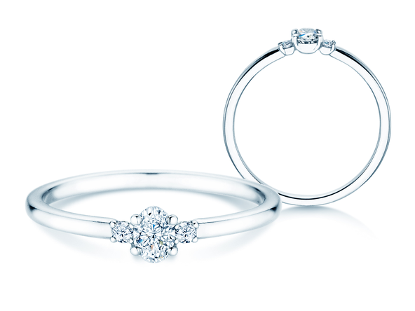 Verlovingsring Vivid Petite Oval Cut in 14K witgoud met diamanten 0,20ct G/SI