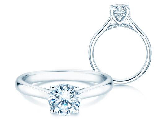 Verlovingsring Classic 4 Hidden Halo in 18K witgoud met Lab-grown diamanten 1,08ct E/VS
