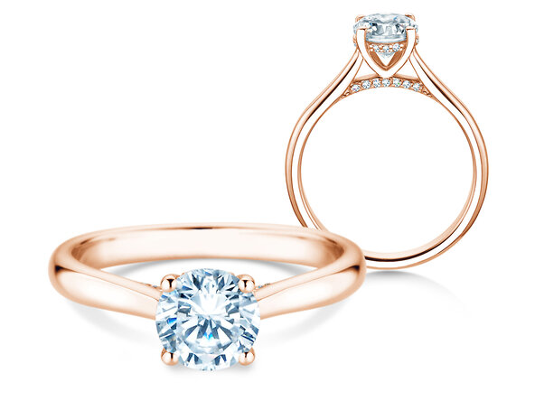 Verlovingsring Classic 4 Hidden Halo in 18K roségoud met Lab-grown diamanten 1,08ct E/VS
