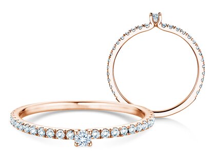 Verlovingsring Classic 4 Pavé in 14K roségoud met diamanten 0,30ct G/SI
