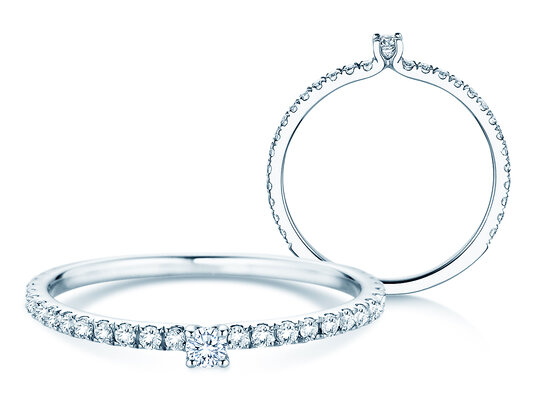 Verlovingsring Classic 4 Pavé in 9K witgoud met diamanten 0,30ct G/SI