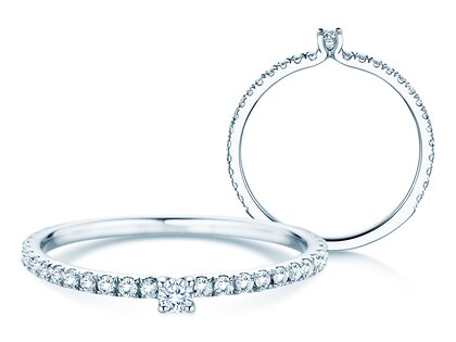 Verlovingsring Classic 4 Pavé in 14K witgoud met diamanten 0,30ct G/SI