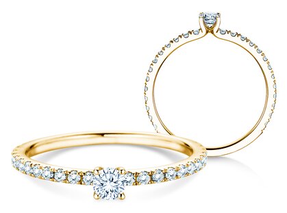 Verlovingsring Classic 4 Pavé in 14K geelgoud met diamanten 0,46ct G/SI