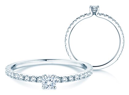 Verlovingsring Classic 4 Pavé in platina 950/- met diamanten 0,46ct G/SI