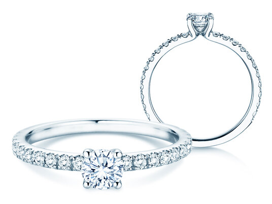 Verlovingsring Classic 4 Pavé in 14K witgoud met diamanten 0,77ct G/SI