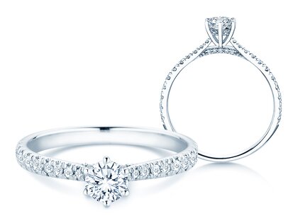 Verlovingsring Classic 6 Hidden Halo Pavé in 9K witgoud met diamanten 0,55ct G/SI