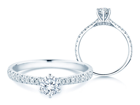 Verlovingsring Classic 6 Hidden Halo Pavé in 9K witgoud met diamanten 0,55ct G/SI