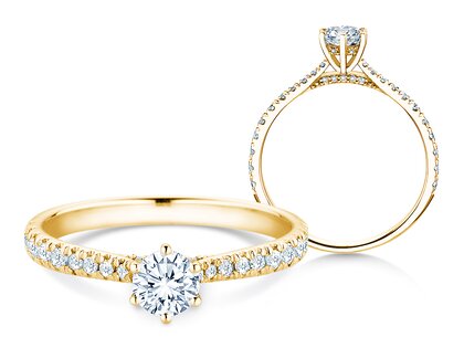 Verlovingsring Classic 6 Hidden Halo Pavé in 14K geelgoud met diamanten 0,55ct G/SI