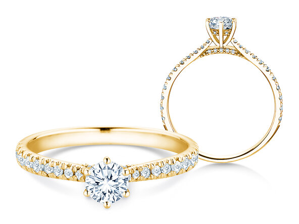 Verlovingsring Classic 6 Hidden Halo Pavé in 14K geelgoud met diamanten 0,55ct G/SI