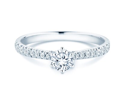 Verlovingsring Classic 6 Hidden Halo Pavé in 9K witgoud met diamanten 0,55ct G/SI