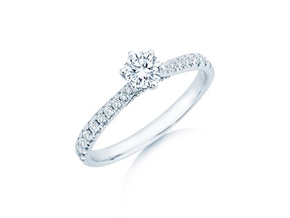 Verlovingsring Classic 6 Hidden Halo Pavé in 9K witgoud met diamanten 0,55ct G/SI