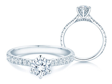 Verlovingsring Classic 6 Hidden Halo Pavé in 9K witgoud met diamanten 1,52ct G/SI