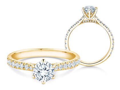 Verlovingsring Classic 6 Hidden Halo Pavé in 9K geelgoud met diamanten 1,52ct G/SI