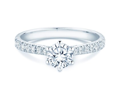 Verlovingsring Classic 6 Hidden Halo Pavé in 9K witgoud met diamanten 1,52ct G/SI