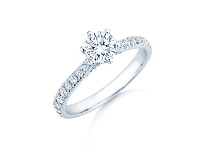 Verlovingsring Classic 6 Hidden Halo Pavé in 9K witgoud met diamanten 1,52ct G/SI