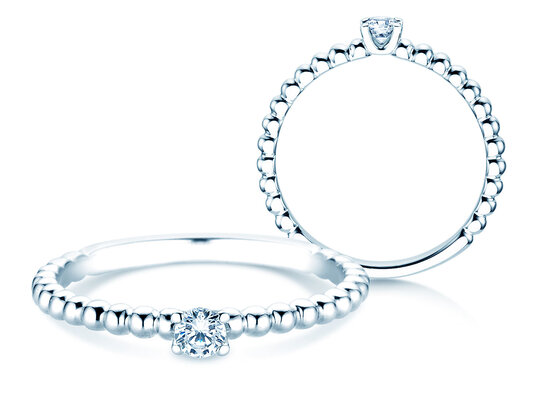Verlovingsring Classic Beads in 14K witgoud met diamant 0,10ct H/SI