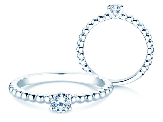 Verlovingsring Classic Beads in 9K witgoud met diamant 0,25ct H/SI