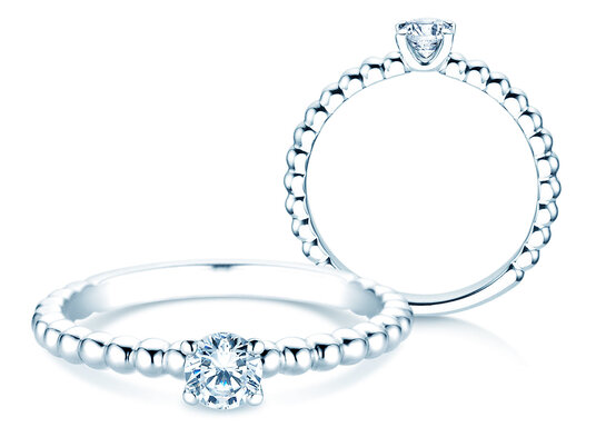 Verlovingsring Classic Beads in 9K witgoud met diamant 0,30ct H/SI