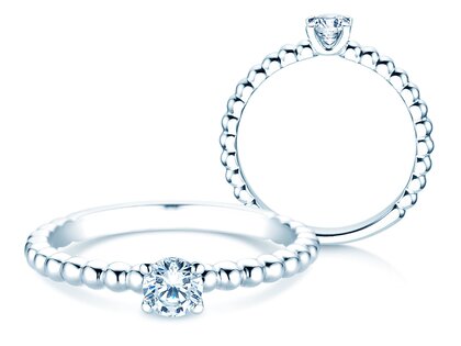 Verlovingsring Classic Beads in 9K witgoud met diamant 0,30ct H/SI