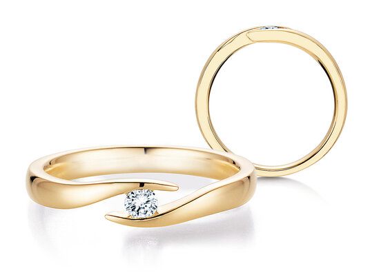 Verlovingsring Twist in 14K geelgoud met diamant 0,15ct H/SI