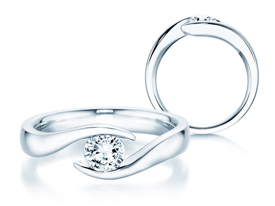 Verlovingsring Twist in 18K witgoud met diamant 0,40ct H/SI