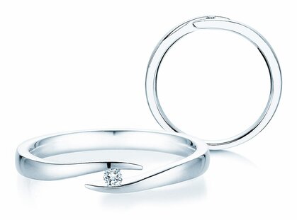 Verlovingsring Twist in 14K witgoud met diamant 0,03ct H/SI